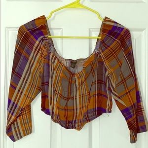 plaid mid-sleeve crop